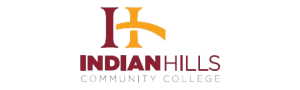 Indian Hills Community College logo featuring a stylized 'IH' monogram in maroon and gold.