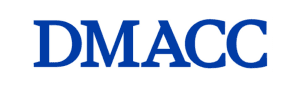 Blue uppercase serif letters spelling ‘DMACC’ on a transparent background.