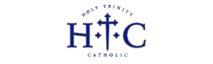 Holy Trinity Catholic Church and School logo with a stylized triquetra interwoven with a circle and the institution's name in a classic serif font.