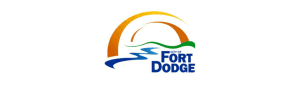 City of Fort Dodge logo depicting a stylized sunrise over a river with the city name in bold font.