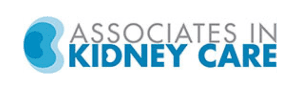 Associates in Kidney Care logo featuring a stylized kidney icon with the company name in blue and green text.