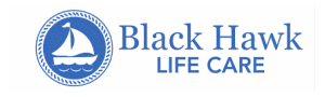 Black Hawk Life Care Center logo featuring a stylized black hawk silhouette with the center’s name in a bold, professional font.