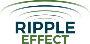 Concentric green-to-teal rings above the word ‘RIPPLE’ in dark teal and ‘EFFECT’ in green.”