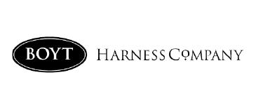Black oval with ‘BOYT’ in white letters beside the words ‘Harness Company’ in serif font.