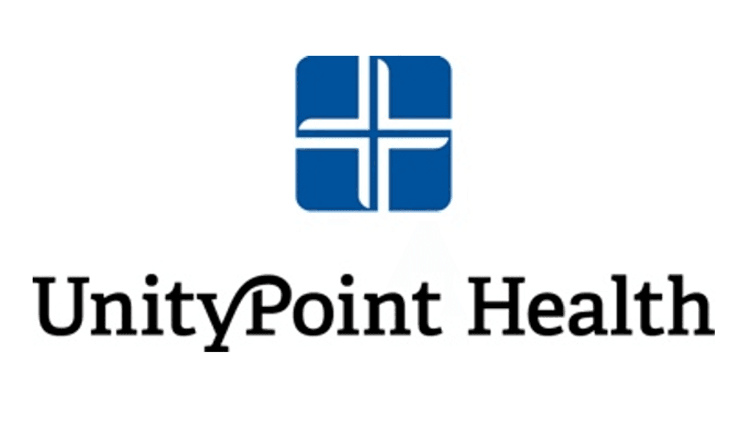 UnityPoint Health logo featuring a blue cross composed of four "L" shapes, symbolizing unity, connection, and patient-centered healthcare.